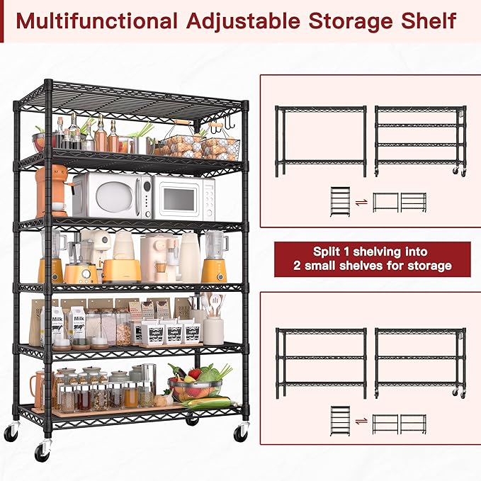 PrimeZone 6 Tier Wire Shelving with Wheels 79''H 1500lbs Storage Shelves NSF Certified Heavy Duty Steel Metal Shelf Adjustable Rolling Rack Kitchen Garage Closet Pantry Laundry 79''HX36''WX16''D 3Pcs