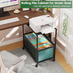 Rolling File Cart, Mobile File Cabinet with Wheels Hanging Files, Filing Cabinet Organizer Printer Stand File Organizer Fit Letter Size for Home Office, Black