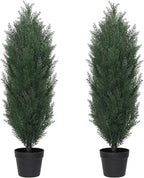 THE BLOOM TIMES 3ft Topiary Trees Artificial Outdoor Set of 2, UV Resistant Faux Cedar Pine Cypress Bushes & Shrubs, Fake Plants for Front Porch Outside Planter Patio Christmas Decor 3 Foot Tall