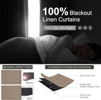 Dark Flax 100% Blackout Curtains 84 Inch Length 2 Panels Set Farmhouse Style for Bedroom Windows/Living Room Thermal Insulated Neutral Boho Drapes Linen Blend Chocolate 7ft Long Hook Belt Pleated