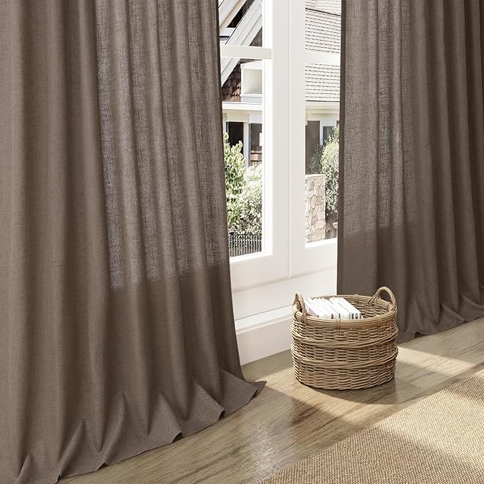 Extra Long Curtains 2 Panels 102 Inches Long for Living Room Light Brown Back Tab Rod Pocket Light Filtering Semi Sheer Drapes Cotton Linen Textured Window Curtain 102 Inch Length for Bedroom 9 FT
