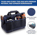 Tool Bag 16'', Multi-pocket Tool Organizer with Water Proof Plastic Base, Heavy Duty Tote with Shoulder Strap for Tool Storage, Black & Blue