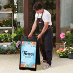 Jumbl A-Frame Signboard 15.7” x 26” Display Surface – Small Outdoor Sandwich Board w/Weather Resistant PVC Sign Protector & Sand Fill Holes – Dual Signage Stand for Storefront Sidewalk Curb (Black)