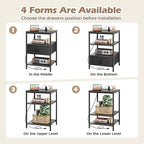 SUPERJARE Night Stand with Charger Station, 27.7 Inch Tall Nightstand with Adjustable Fabric Drawer, Bed Side Table, Fabric Drawer Dresser for Bedroom, Living Room, Black
