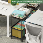 Rolling File Cart, Mobile File Cabinet with Wheels Hanging Files, Filing Cabinet Organizer Printer Stand File Organizer Fit Letter Size for Home Office, Black