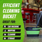 Grip Clean Collapsible Bucket - 5 Gallon Foldable Cleaning Bucket with Ribbed Bottom - Durable Car Wash Bucket for Household Chores, Camping, and Outdoor - Green