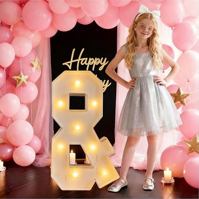 3FT/36 Inch Marquee Light up letters with Warm Lights,White Marquee letter A-Z for Birthday Party Large Mosaic Frame Letter Cardboard Pre-Cut Foam Board Sign Diy Decorations Anniversary (&)