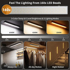 160LEDs Touch-Control Under Cabinet Lighting w/4000mAh Battery, Cordless Motion Sensor Under Counter Lights for Kitchen, Magnetic Rechargeable Closet Lights - 5Pack/Black, 2025 Fall