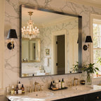 40"x40" Black Framed Bathroom Mirror, Large Rectangular Vanity Mirror, Aluminum Metal Frame, Wall Farmhouse Modern Wall-Mounted Mirrors for Bathroom, Bedroom, Living Room, Over Sink