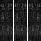 3 Pack Foil Fringe Backdrop - Black Shiny Tinsel Curtains for Party Decoration/Photo Booth Props - 3.3x8.2 FT Metallic Foil Backdrop for Birthday, Wedding, Graduation, Christmas.