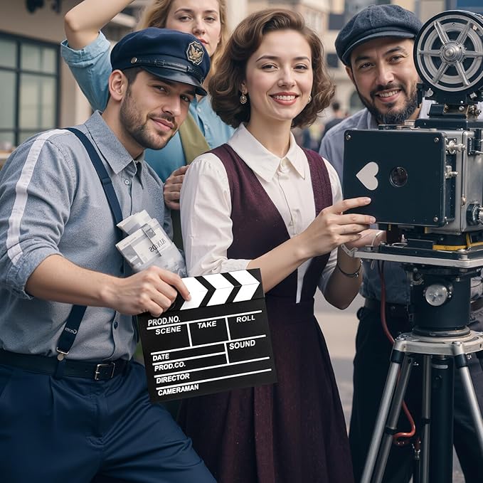 Movie Film Clapboard Hollywood Wooden-Clapper Board Directors Photography Studio Video TV Clapper Board with Erasable Pen Movie Theater Props Decor，Black Clap Board 7.8 X 7.5 inches