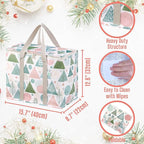 VENO 2 Pack Christmas Cooler Bag Insulated Reusable Grocery Shopping Bag, Food Delivery, Heavy Duty, Large Size, Durable Handles, Double Zippers, Lid, Collapsible (Pastel Forest, 2 Pack)