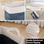OIAHOMY Storage Basket, Woven Baskets for Storage, Cotton Rope Basket for toys,Towel Baskets for Bathroom - Pack of 3,White Blue