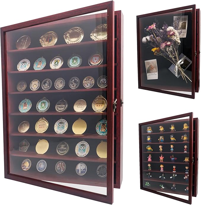 GMFrames 16x20 Wooden Shadow Box Frame with Removable Shelves Deep Display Case for Military Medals Keepsakes Cherry