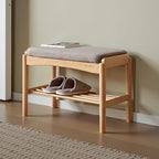 Solid Wood Shoe Bench Assembled, Shoe Rack Bench with Gray Cushion for Entryway, Living Room, Bedroom, Hallway, 11.8" x 23.6" x 16.5", Natural