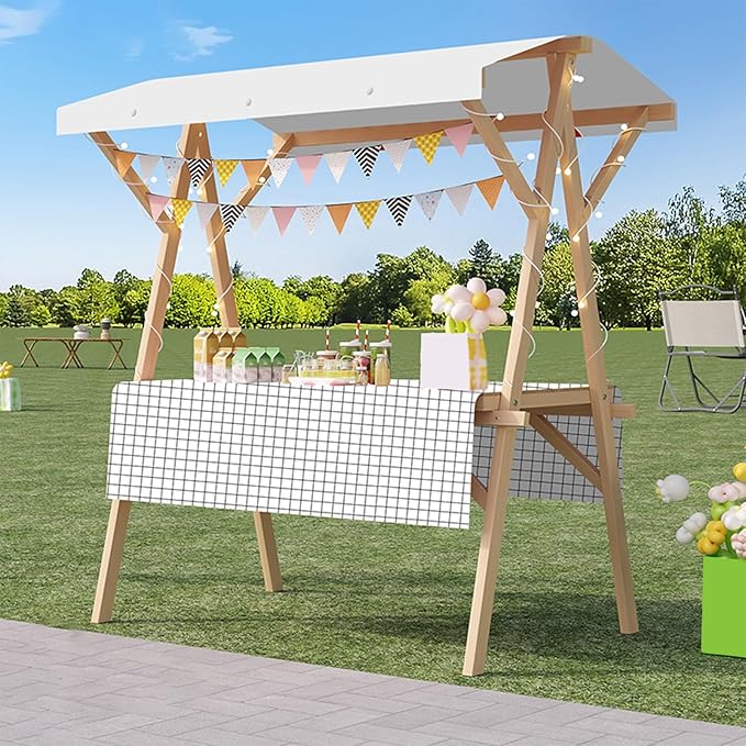 Outdoor Vendor Cart, Portable Cart with Canopy, Movable Stall Display Stand, Foldable Vending Stand Kiosk Display Trolley with Canopy, for Market, Street Food, Events(White 1,120cm/47.2in)