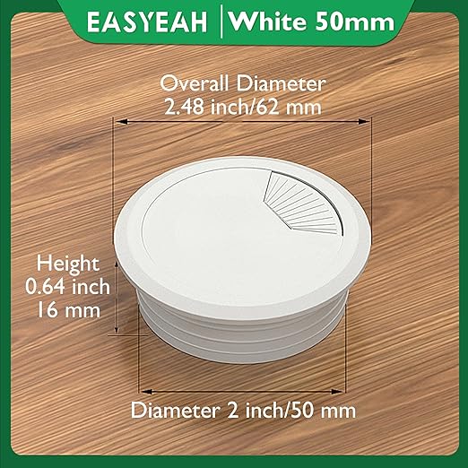 10 Pcs Desk Grommet 2" / 50 mm, Desk Cord Hole Cover, Cable Grommet ABS Plastic, Desk Hole Grommet for Home & Office Pc, Detachable Adjustable Cable Cord Organizer-White