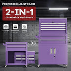 Bonusall 8 Drawer Rolling Tool Chest and Cabinet Combo,Heavy-Duty Metal Garage Tool Chest with Wheels and 2 Doors,2-in-1 Top Box and Roller Cabinet Combo for Garage, Workshop, Warehouse-Purple