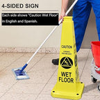 OrangeStar 3-Pack 28" Wet Floor Caution Cones, Yellow 4-Sided Bilingual Warning Message Safety Traffic Cones with Heavy Rubber Base for Indoor/Outdoor Use