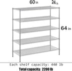 24" Deep x 60" Wide x 64" Height Wire Shelving Kit | 5-Tier | NSF Commercial Storage Rack Unit