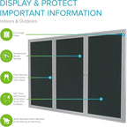 Ghent 48"x72" 3-Door Outdoor Enclosed Vinyl Bulletin Board, Shatter Resistant, with Lock, Satin Aluminum Frame - Ebony (PA34872VX-183), Made in the USA