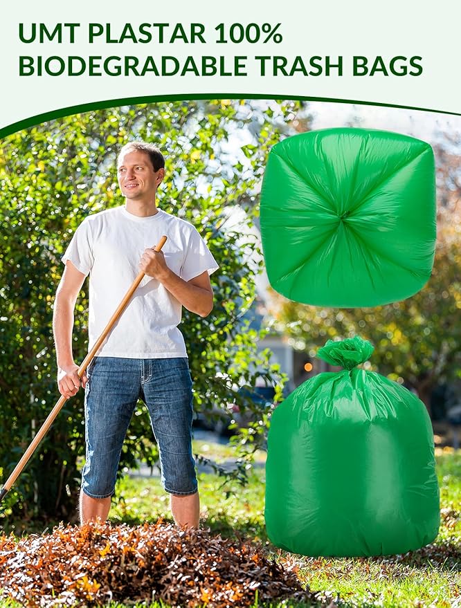 200 Count 100% Biodegradable & Compostable Trash Bags - 30-33 Gallon, 18 Microns, 32x38 Inches, Green Eco-Friendly