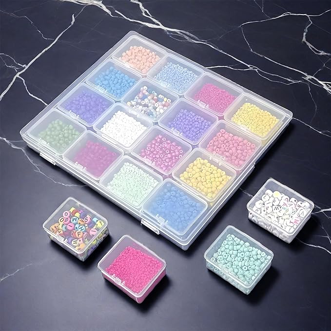Large Bead Storage Box - 16 Grids Clear Organizer, 1 Pack,Portable for Jewelry,Diamonds,Hardware,Craft Accessories Grid Plastic Box,Oil Painting Color Palette,Ring Earring Storage Box