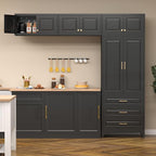 Kitchen Pantry Cabinet, 90" Tall Cabinet with Three Drawers, Metal Food Pantry Cabinet and Shelves, Freestanding Cupboards for Dining, Living Room, Black,16" D x 32" W x 90" H, Assembly Required