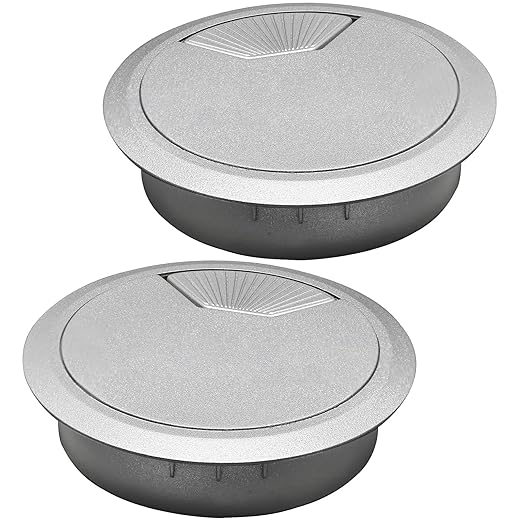Desk Grommet 3-1/8" (80 mm), Desk Cord Hole Cover, Cable Grommet ABS Plastic, Desk Hole Grommet for Office and Home Table Cable, Detachable Adjustable Cable Cord Organizer (Silvery2 Pcs)