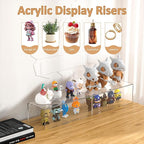 Acrylic Shelf Riser 12x4.7x3 pack of 2, Desktop Rectangular Acrylic Tray Pedestal Stand for Funko Pop Figure, Bags, 12x4.7x3 Inch