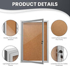 36"x24" Lockable Enclosed Bulletin Board, Outdoor Cork Weather-Resistant Aluminum Frame Notice Board, Wall Mounted Display Case Acrylic Doors for School,Office,Silver Frame w/Cork