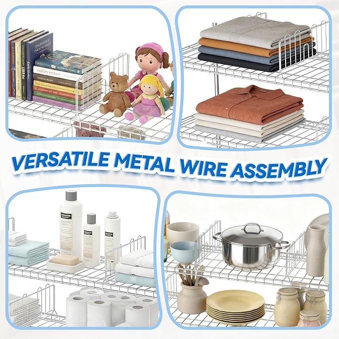 6 Pcs 18" W x 8" H Chrome Plated Steel Wire Shelf Divider, No Tool Metal Shelf Dividers for Wire Shelves for Kitchen, Bathroom, Pantry, Office Storage, Silver