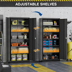 Metal Storage Cabinet-71” Tall Steel File Cabinets with Lockable Doors and Adjustable Shelves-Black Steel Storage Cabinet for Home,Kitchen, School, Office, Garage