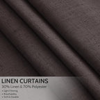 Nanspring Cocoa Coffee Linen Blend Light Filtering Back Tab Curtains 84 Inches Long, Semi Sheer Privacy Drapes for Living Room & Bedroom Simple Style, 52x84 inch, 2 Panels