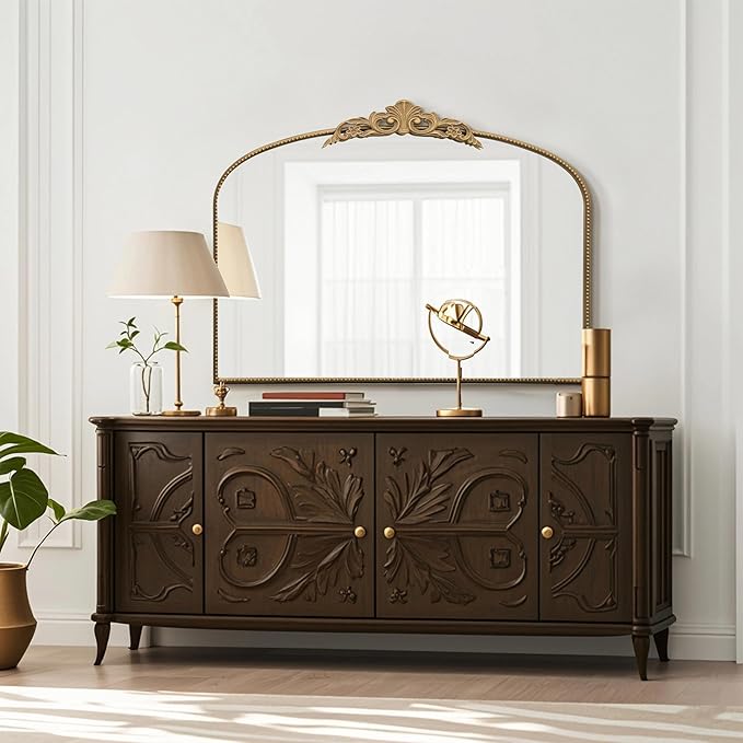 Micasso Large Gold Antique Mirror: 40"x 30" French Baroque Arched Mirror - Traditional Ornate Vintage Mirrors for Wall/Mantel/Entryway/Bathroom/Hallway - Home Decor for Living Room