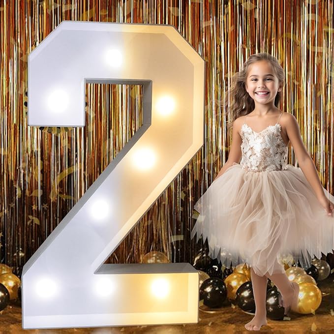 Pooqla 3FT Marquee Light Up Numbers 2, LED Large Lighted Marquee Numbers for 2nd 20th 21st 25th Birthday Decorations, Giant Mosaic Number Gift for Girls Boys Wedding Anniversary Party Decorations