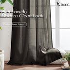 XTMYI Chocolate Brown Curtains 96 Inches Long 2 Panel Set,Sheer Linen Pleated Back Tab Window Drapes Curtains for Living Room 96 Inch Length,Dark Brown