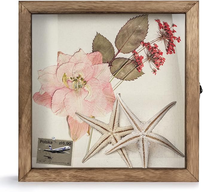 TJ.MOREE Shadow Box Display Case 12 x 12 Flowers Shadow Box Frame with Glass Window Picture Frame Wedding Bouquet Memorabilia Medals Photos Memory Box for Keepsakes - Carbonized