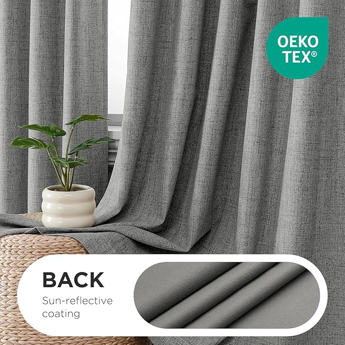 Joydeco Pinch Pleated Curtains - 100% Blackout for Bedroom, Light Grey Linen Curtains 40" W x 84" L, Thermal Insulated 2 Panels Light Blocking Drapes, Back Tabs for Living Room