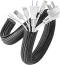 AGPTEK Cable Sleeve Cover, 2 Pack 5ft - 1.2 inch Desk Cord Organizer Cable Hider, Home Office Wire Management Computer TV Wire Loom Tubing, Pet Proof Cord Protector, from Cat Dog Chewing, Black