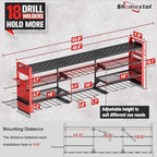 49.8" W Super Large Power Tool Organizer Wall Mount,4-Layer Heavy Duty Tool Storage with 18 Cordless Drill Holder,600 lb Capacity Garage Organization for Garage and Workshop (Red)