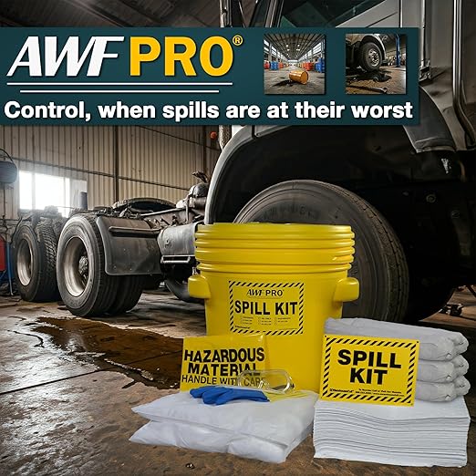 AWF PRO 20 Gallon Oil Only Spill Kit, 59 Pieces – 20 gal DOT Approved Drum, Socks, Pads & Pillows, & Accessories