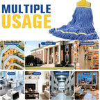Matthew Cleaning Commercial Mop Head Replacement, 5 Inch Wide Headband, Looped End Cotton Blend String Wet Mops for Floor Cleaning, 24 oz Large, 1-Pack Blue