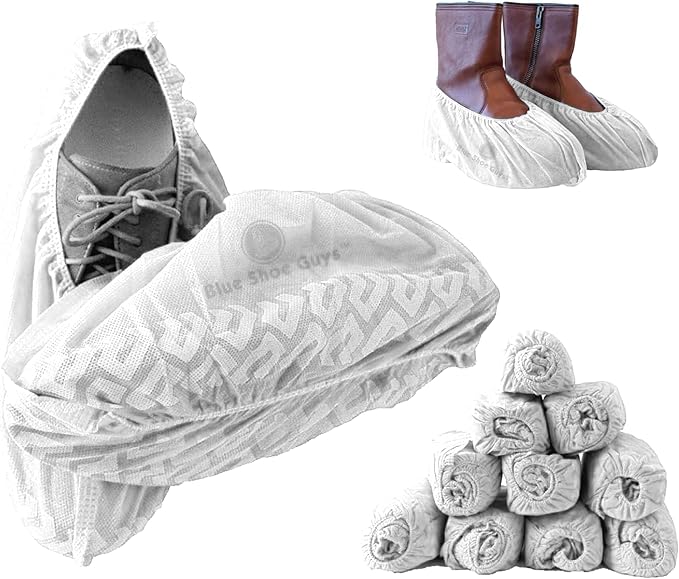 Premium Disposable Boot & Shoe Covers Booties | 50 Pack | Durable, Non-Slip, Non-Toxic, Water Resistant, Recyclable Protectors for Indoor & Outdoor | Large Size Fits Most Shoes
