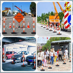 Amylove 9 Packs Traffic Delineator Post Cone with Base, Traffic Cones Safety Cones Caution Cones Plastic Stanchion Chain Safety Barriers with 6.6 Feet Link Chain and S Hooks for Parking Lot (Orange)