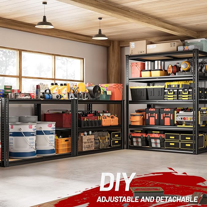 2050LBS Storage Shelves Heavy Duty 5 Tier Garage Storage Shelving, Adjustable Metal Shelving Unit Utility Rack Shelf for Warehouse, Pantry, Closet, Kitchen 72" H x 35.56" W x 16" D, Black