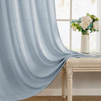 MIULEE Non-See-Through Privacy Linen Curtains 2 Panels, Chambray Blue Light Filtering Window Curtains Farn House Textured Back Tab Semi Sheer Drapes for Bedroom Living Room 84 Inches Long Light Blue