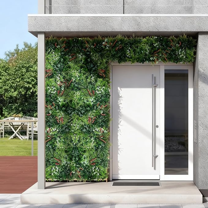 8PCS Grass Wall Panels, 20"x20" Artificial Ivy Greenery Wall Backdrop, UV-Anti Faux Boxwood Grass Panels Green Wall Decor for Garden Patio Balcony