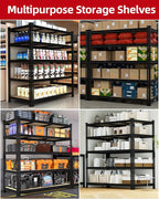 PrimeZone Heavy Duty Garage Storage Shelves - 48" W X 24" D X 72" H Adjustable Metal Shelving Unit, 5 Tier Industrial Shelves for Storage Standing Utility Rack for Warehouse, Basement, Black, 8 Pack
