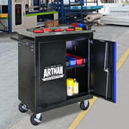Double-Door Heavy-Duty Rolling Steel Tool Cart with Handle&Wheels, Metal Storage Organizer Cabinet, Tool Chest for Efficient Tool Storage in Garage, Warehouse, Workshop, Repair Shop, Blue